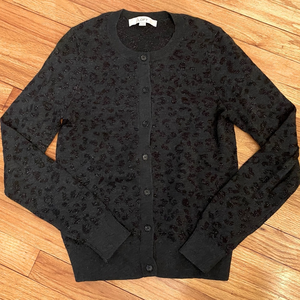 NEW LOFT charcoal black and gold metallic cardigan size small